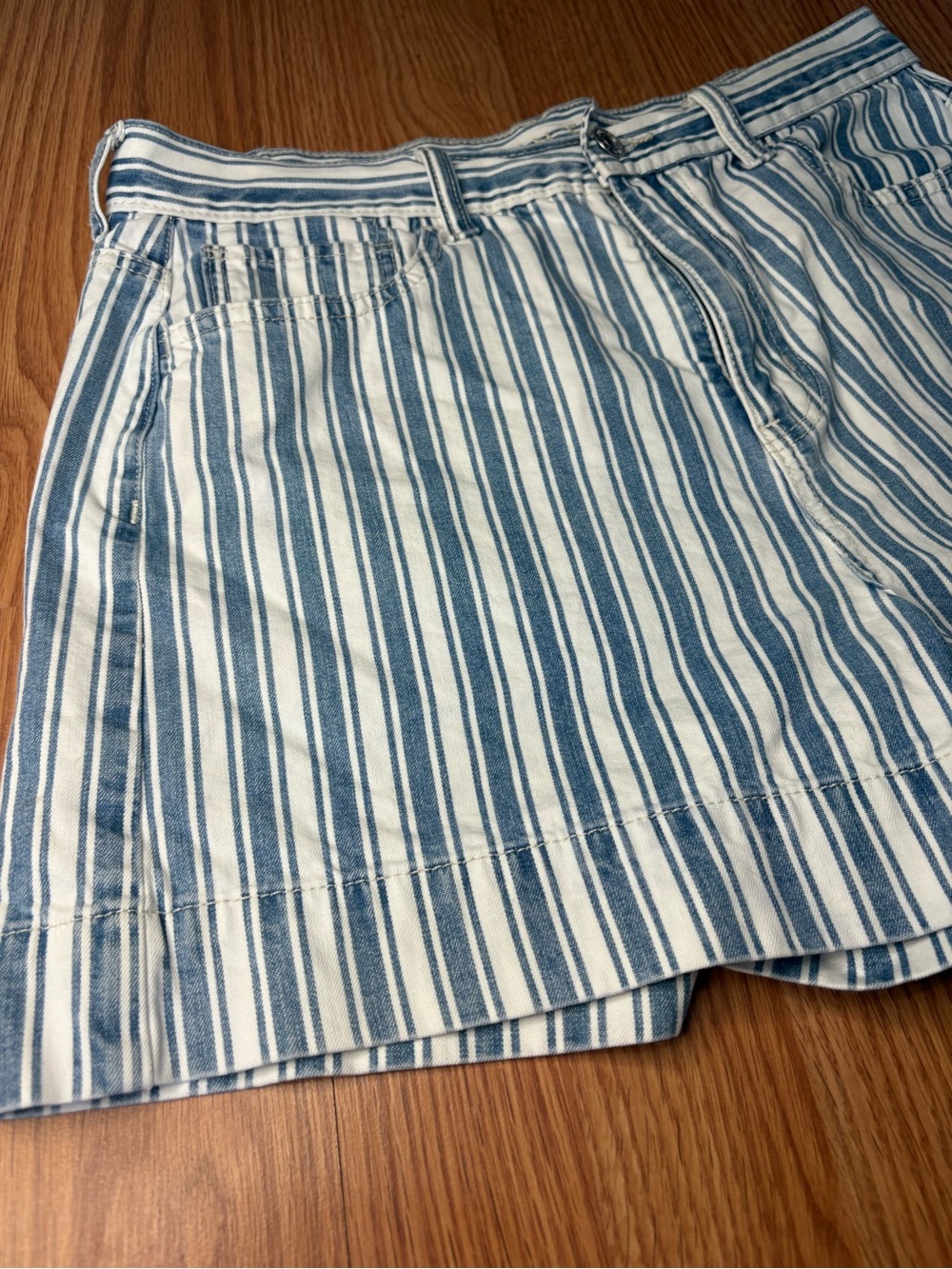 American Eagle Outfitters Blue and White Striped Denim Shorts - Picture 4 of 6